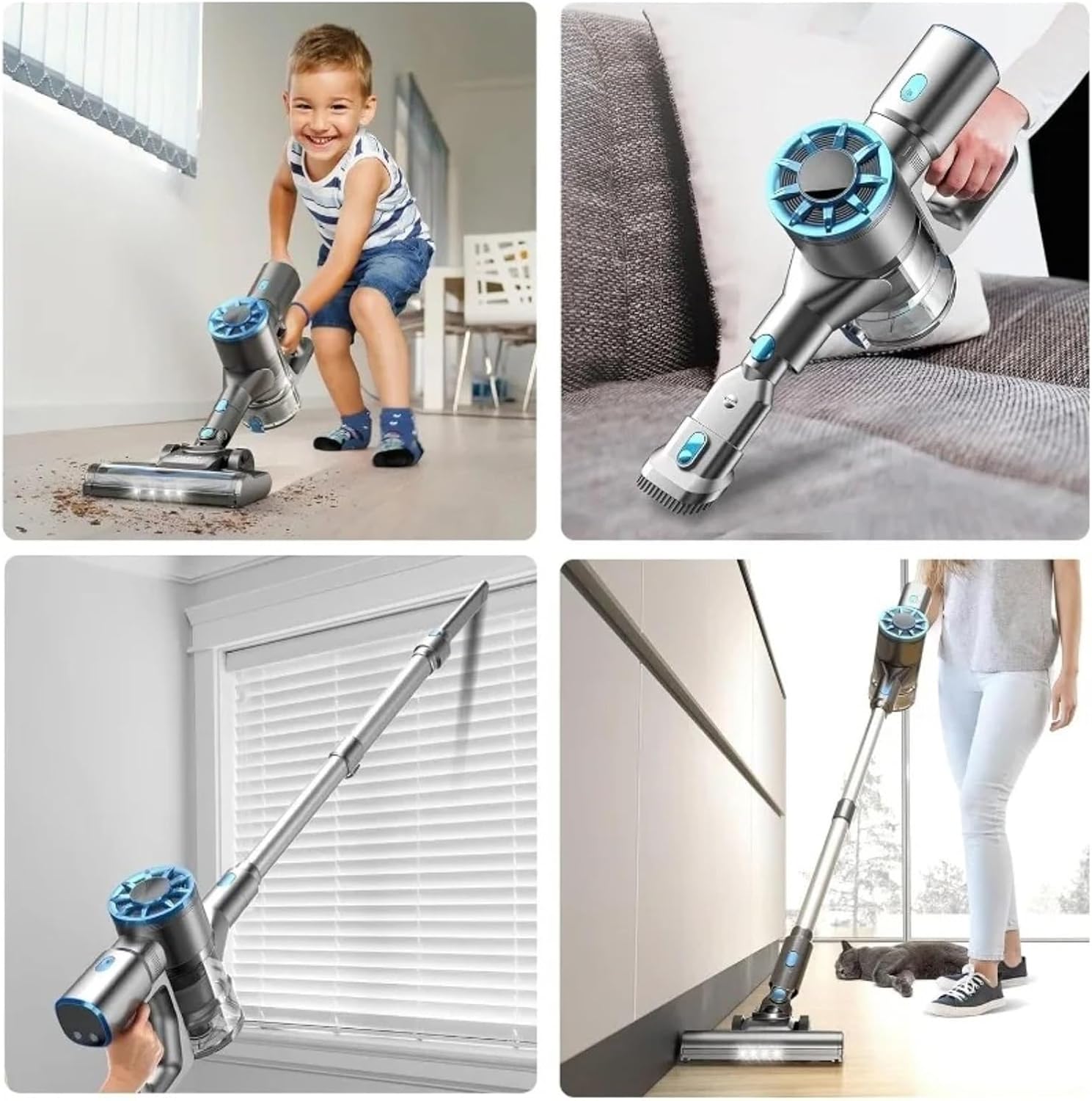 Cordless Vacuum Cleaner 8 in 1 Lightweight Stick Vacuum with Self-Standing LED Display for Carpet Compatible with TASVAC N9