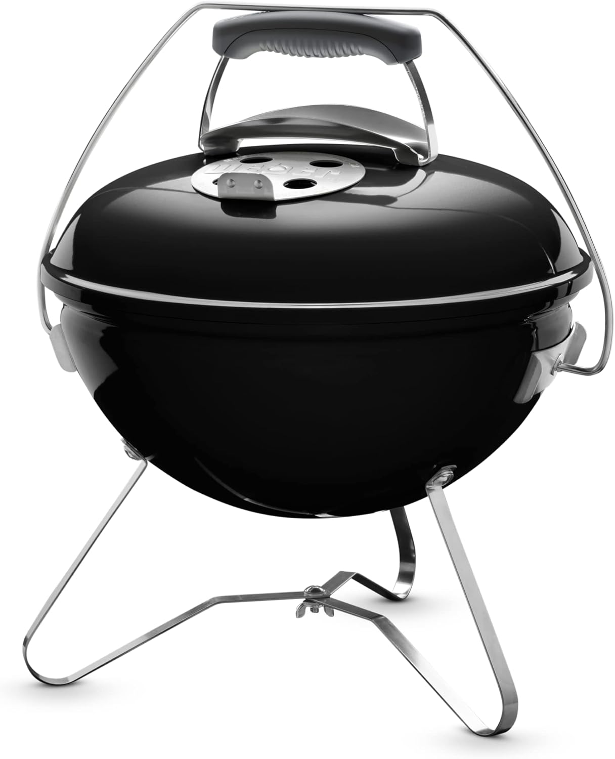 Weber Smokey Joe Premium Charcoal Grill Barbeque, 37cm | Portable BBQ Grill with Tuck-N-Carry Lid Cover & Plated Steel Legs | Folding Outdoor Cooker with Porcelain-Enamelled Bowl - Black (1121004)