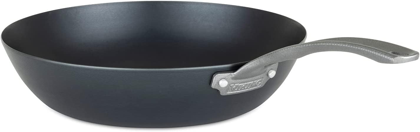 Viking Blue Carbon Steel Chef Pan, 12 Inch Wok and Saute Pan, Oven Safe, Induction Ready