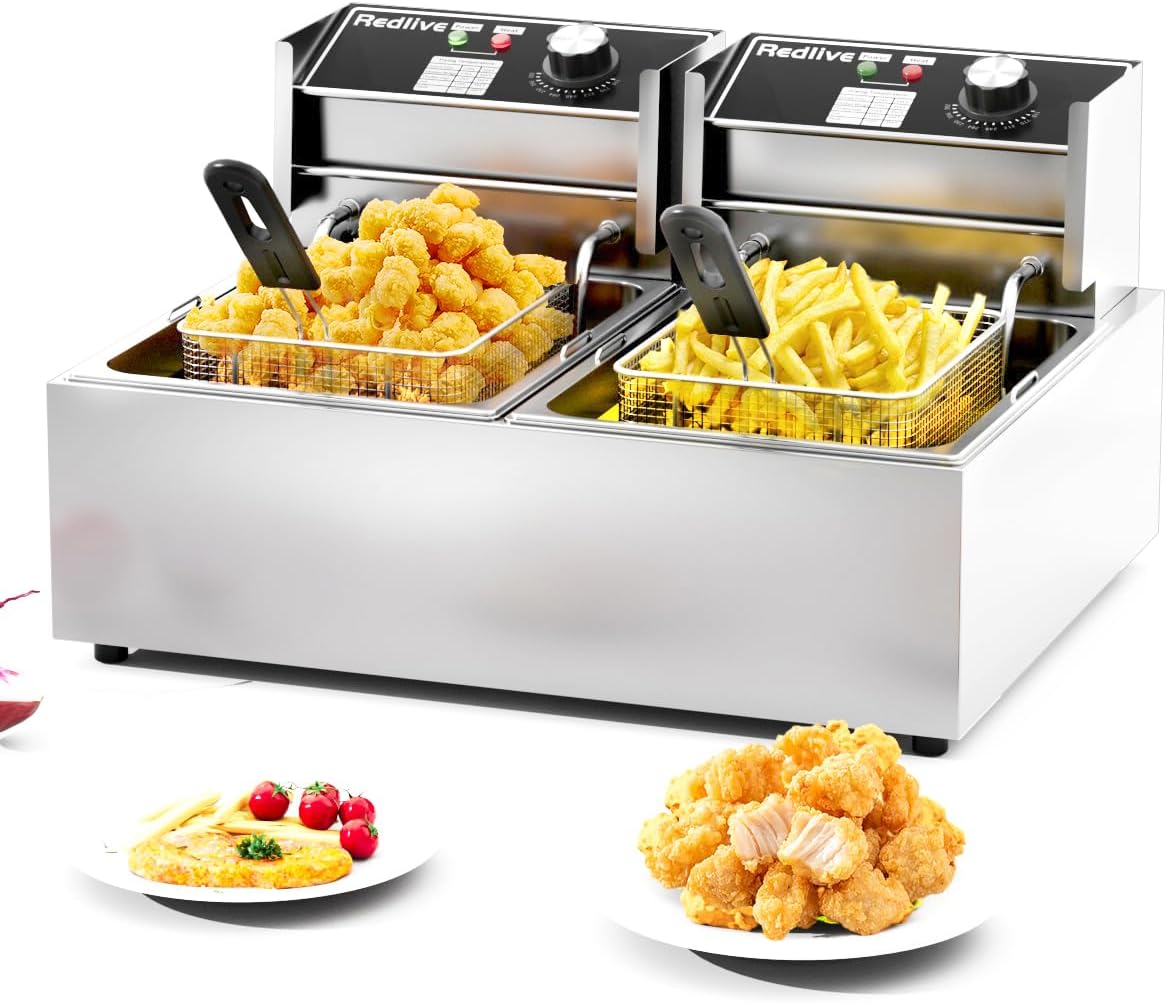 Electric Deep Fryer 3400W Hot 21QT/20L Commercial Deep Fryers with 2 Independent use Baskets Countertop Oil Fryer for Restaurant Use and Home Kitchen