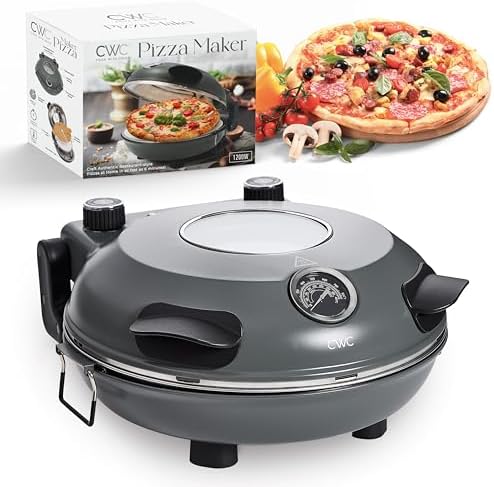 Cook With Color Electric Indoor Pizza Oven – Crispy Crust Countertop Pizza Maker, Heats up to 800˚F, 12 Inch Ceramic Stone, Dual Temperature Control Knobs, Bamboo Peel Included, Gunmetal Grey