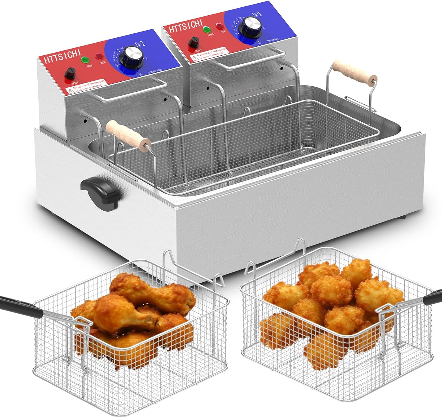 Commercial Deep Fryer - 22 L Electric Deep Fryer with 10 L Basket, Commercial Deep Fryer with Basket (3Pcs), Stainless Steel Countertop Deep Fryer w/Adjustable Temperature and Restaurant