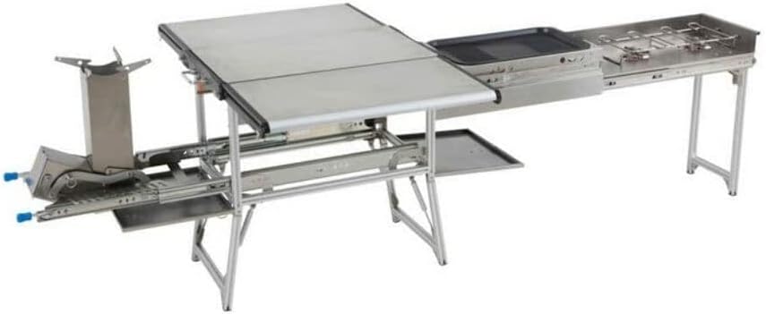 Overland Vehicle Systems Komodo Camp Kitchen - Dual Grill, Skillet, Folding Shelves, and Rocket Tower - Marine Grade Stainless Steel and Aircraft Grade Aluminum Construction