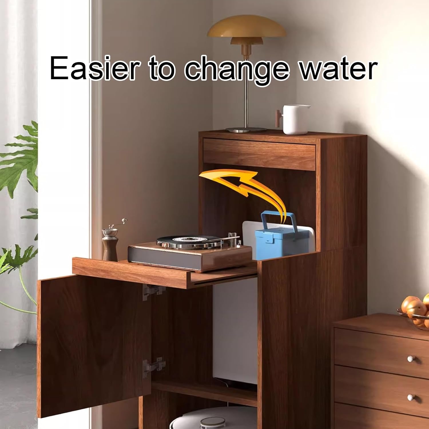 Wooden Robot Vacuum Storage Cabinet Easy Water Change Sweeping Robot Storage Rack Half Hollow Design Nightstand Organizer for Home Office Living Room(Natural)