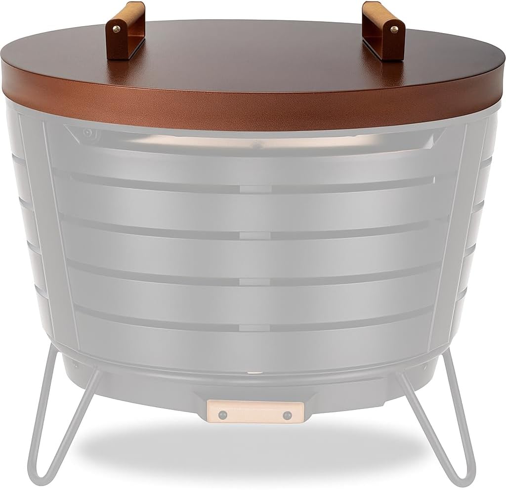25.5” firepit lid round for inside up to 23” gas fire pit lid for Outdoor Fireplace Cover Lid Steel fire pit metal cover W/ Wooden Handle & Bronze Coated Snuffer Lid for Round Patio Fire Pit Ring