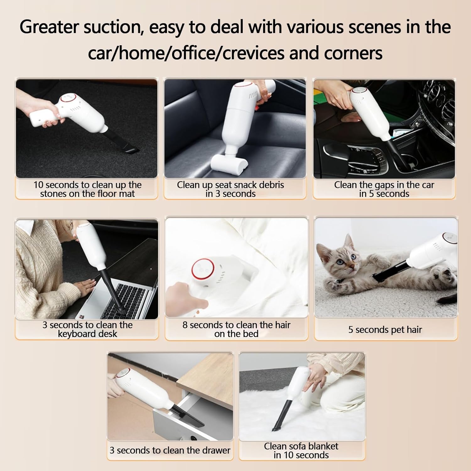 VELPEN Handheld Vacuum Cordless, 45Kpa Car Vacuum Cleaner High Power, 3-in-1 Mini Dust Buster Vac with Duster Crevice, HEPA Filter, Rechargeable USB, Max 70 Min Runtime