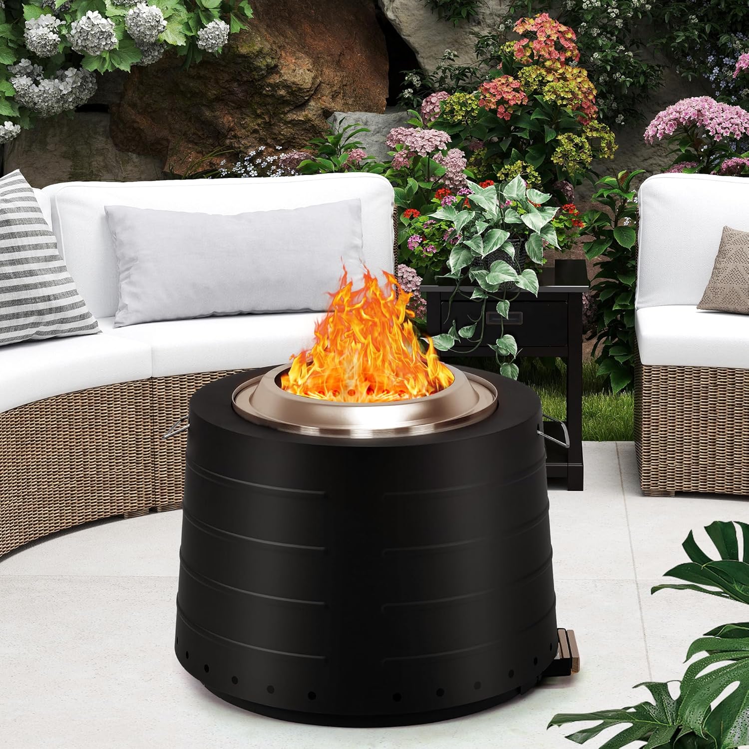 HOMREST 20” Smokeless Firepit with Removable Ash Pan, 304 Stainless Steel Outdoor Fire Pit for Outside Wood Burning, Portable Fire Pit for Patio Camping Backyard