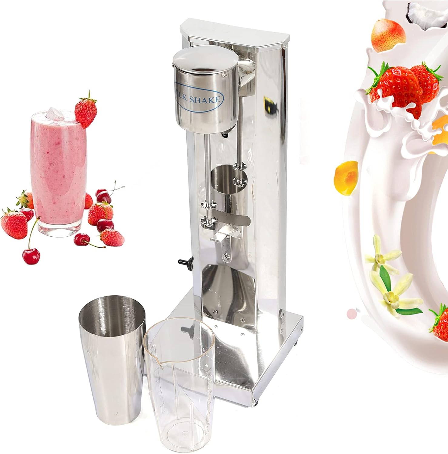 Commercial Milkshake Machine, Electric Single Head Classic Blender, Equipped With 650ml Stainless Steel Milkshake Blender,For Making Beverages In Milk Tea Shops And Cafes (Silver, Single Head)