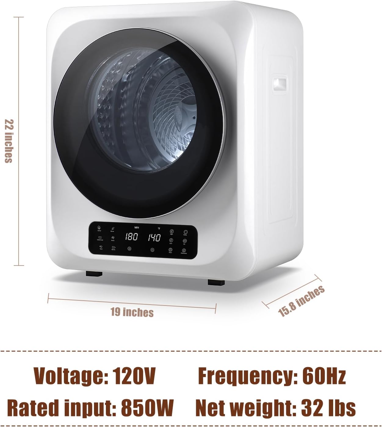 Auertech 12lbs Portable Dryer for Apartment Laundry, Portable Clothes Dryer with 6 Drying Modes, LED Control Panel, Stainless Tub, Mini Compact Dryer for Apartment, RVs, Dorms