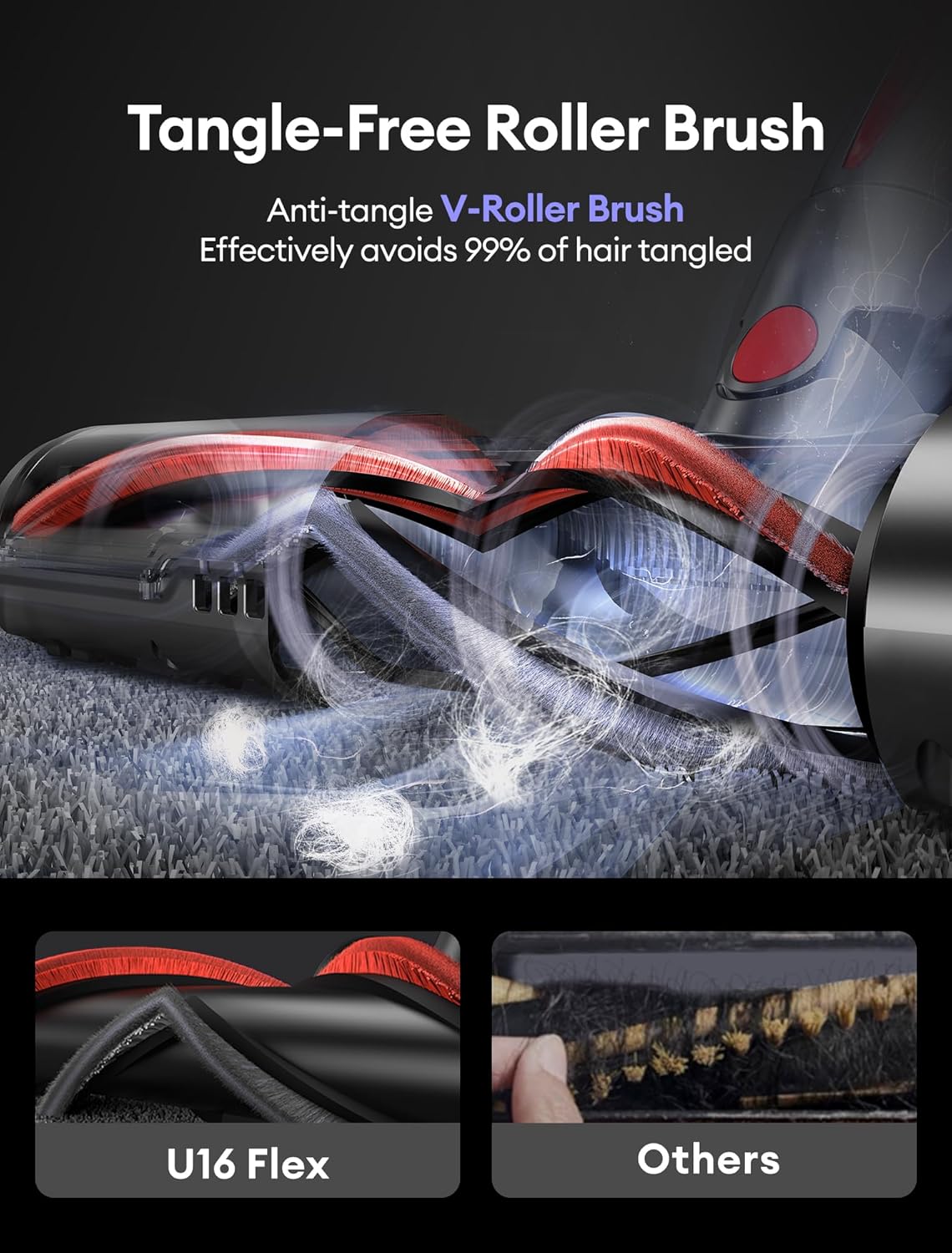 Ultenic Cordless Vacuum Cleaner, 550W/50Kpa, 60Mins Runtime, Stick Vacuum Cordless Rechargeable with 180°Bendable Wand, Anti-Tangle Brush, Vacuum Cleaners for Home/Pet Hair/Carpet/Floor U16