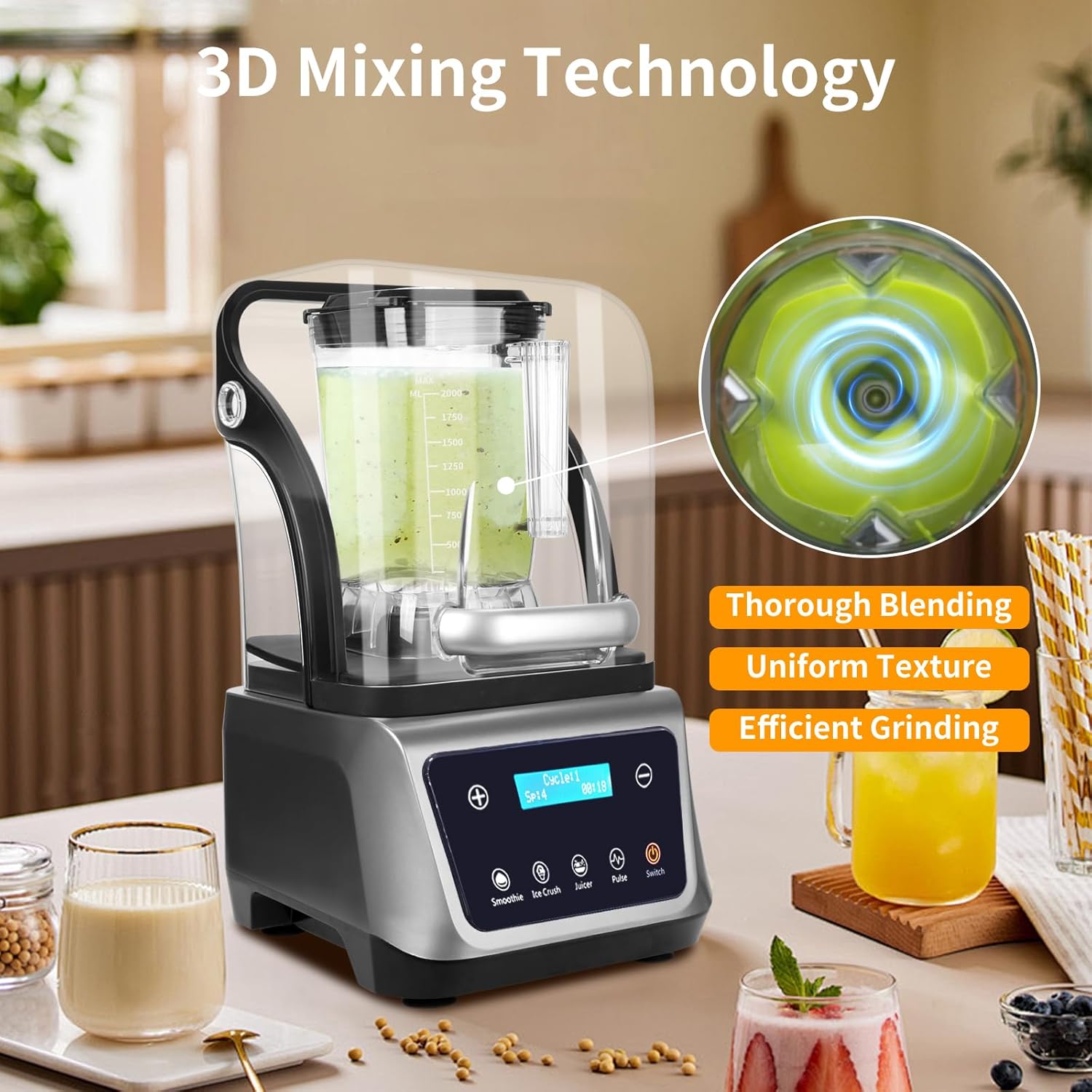 Commercial Blender with Soundproof Shield, 4 Pre-Programmed blender, 70 Oz Quiet Professional Blenders, Heavy Duty Blender with Strong and Professional-Grade Power, Self-Cleaning,2200W