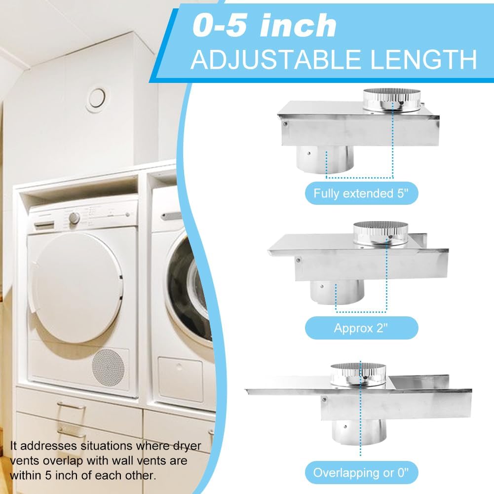 Periscope Dryer Vent Magnetic Dryer Vent Tight Space Dryer Vent Hose for Dryers Laundry Room Save Space with 3 Clamps and Aluminum Foil Tape (COLOR:Silver)