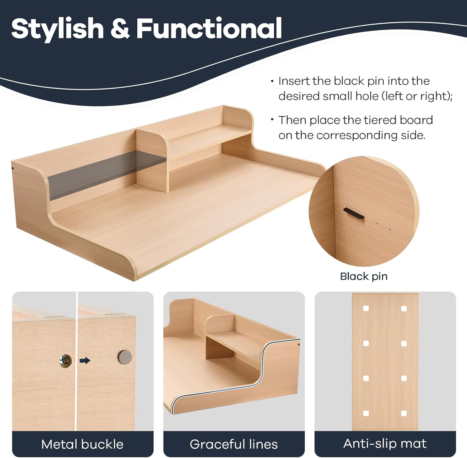 Kaboon Washer Dryer Countertop 2 Tier 58 inches wide, Laundry Shelf Topper with Edge, 58