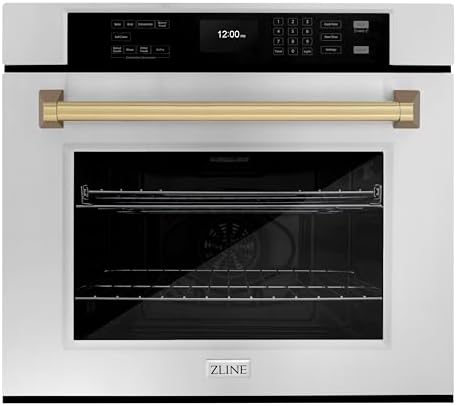 ZLINE 30 in. Autograph Edition Professional True Convection Single Wall Oven with Air Fry and Self Clean in Stainless Steel with Champagne Bronze Handle (WASZ-30-CB)