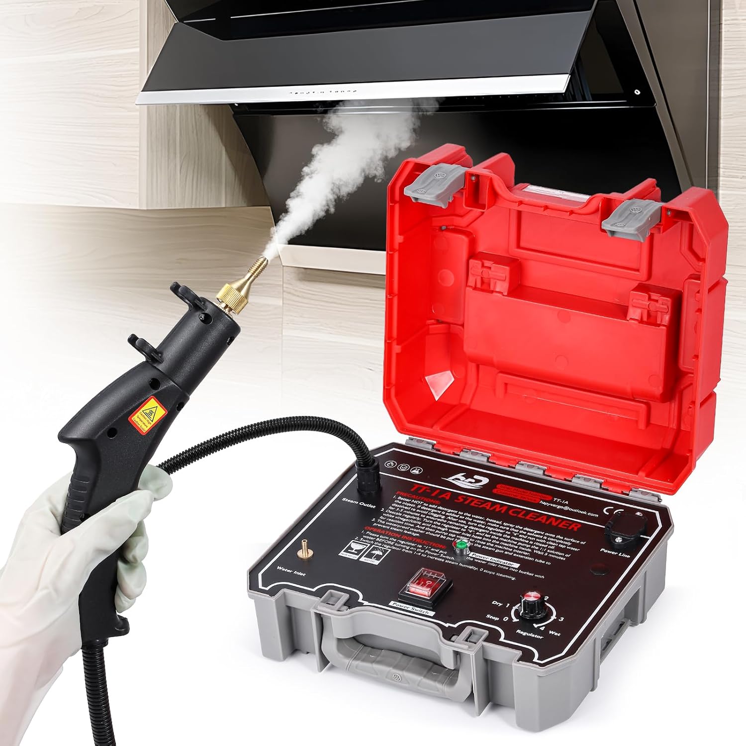 1500W Handheld Steamer for Cleaning, High-Pressure Steam Cleaner, Quick 15s Heat-Up, 212℉ Powerful Steam for Grout, Tile, Home, Auto, Car Detailing, Kitchen, Bathroom Cleaning - 110V, Red