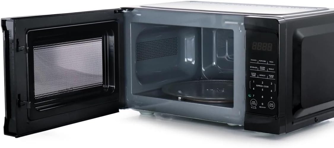 0.7 Cu Ft 700W Countertop Microwave Oven in White – Compact Microwave with 10 Power Levels, LED Display, Express Cooking, Kitchen Timer & Child Lock (Black)
