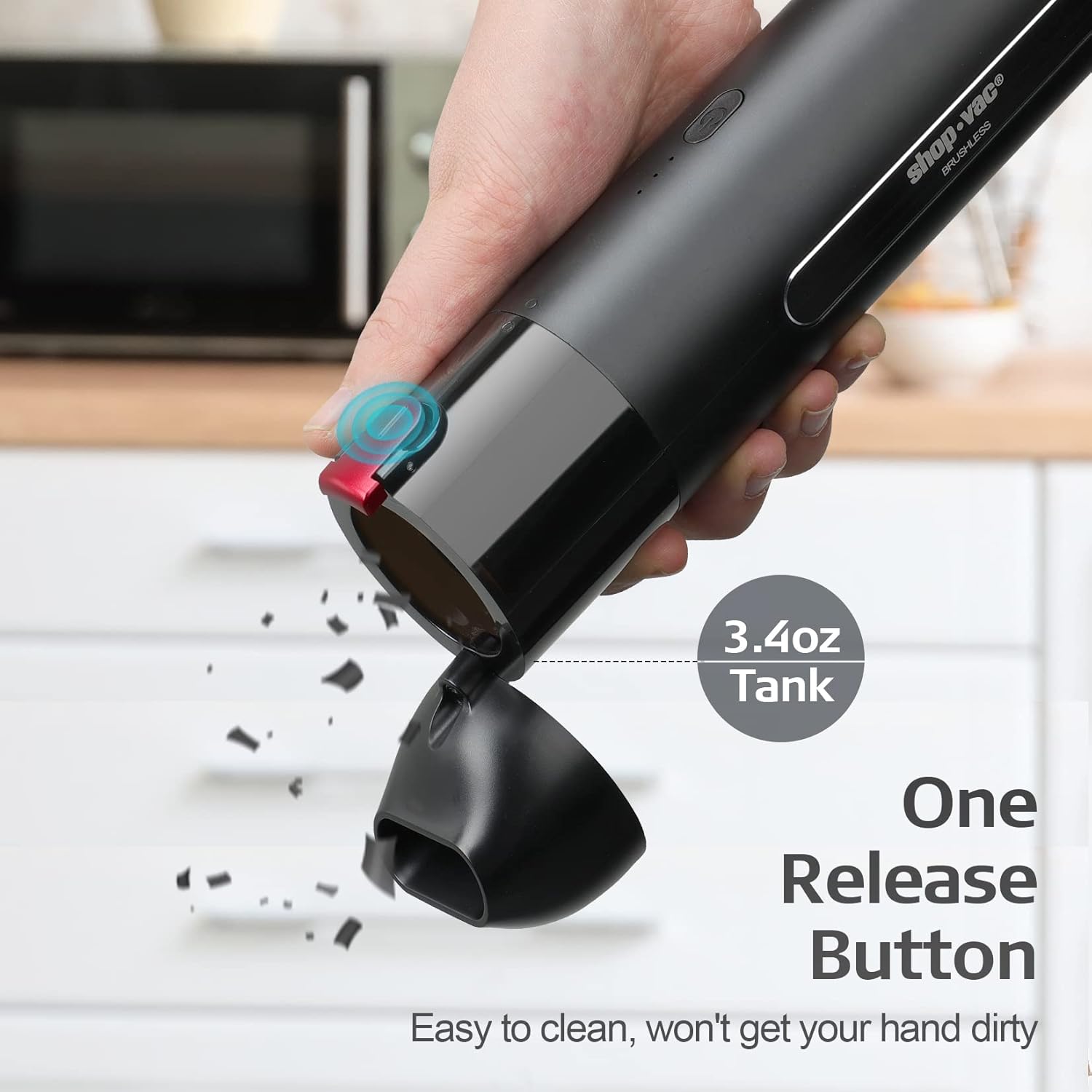 Shop-Vac Handheld Vacuum Cordless, 13000Pa Suction Power, 100W Brushless Motor, Mini Vacuum Cleaner with LED Light, Rechargeable Battery and Attachments, for Home, Office and Car