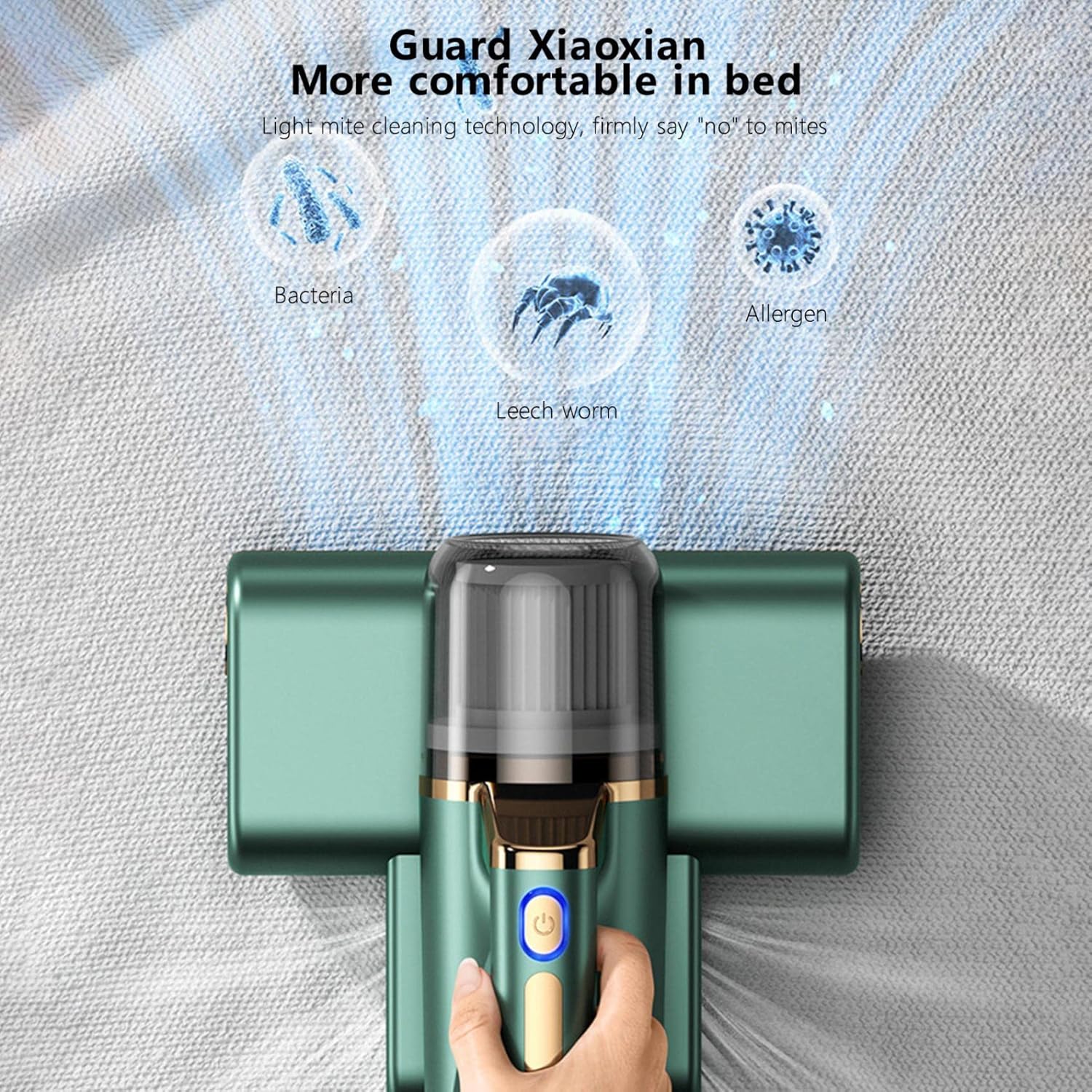 Bed Vacuum Cleaner, Cordless Mattress Vacuum Cleaner 8KPa Handheld Deep Mattress Cleaner High-Frequency Double Beat, Suitable for Bedding, Sofa, Other Fabric Surfaces (Green)