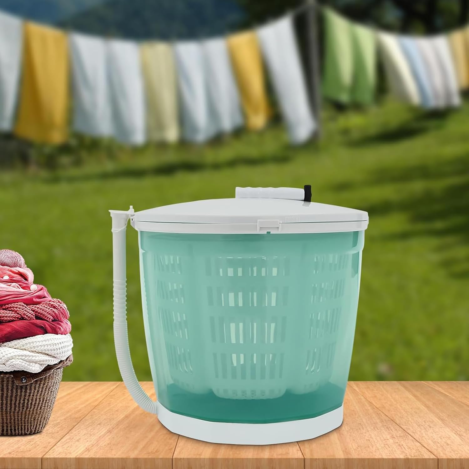 Portable Washing Machine, Hand Crank Washing Machine, 2 in 1 Manual Non-Electric Washing Machine with Folding handle, Compact Washer Spin Dryer, for Camping, Apartments, RV