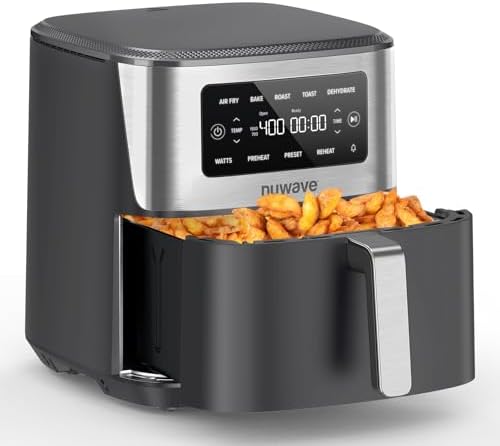 Nuwave Brio Plus 6-in-1 Air Fryer, 7-Qt Large Capacity, 50°F–400°F Precise Temp Control, Non-Toxic PFAS-Free Nonstick, Air Fry, Bake, Roast, Toast, Dehydrate, Reheat, 100 Presets, Dishwasher Safe