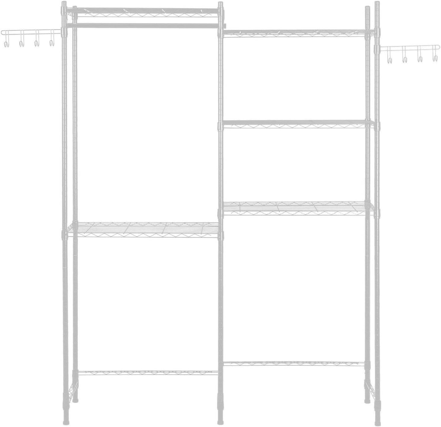 Over The Washer and Dryer Storage Shelf, 5 Tier Laundry Room Drying Rack with Hanger Rod and Hooks, Adjustable Over Washer and Dryer Shelves, Laundry Room Shelf Storage Space Saver, White