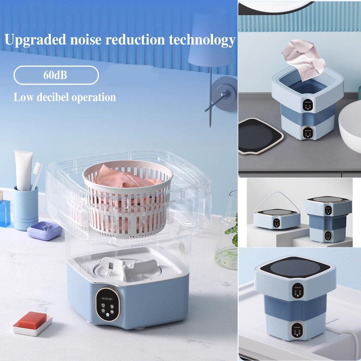 Mini Foldable Washing Machine 12X12X13in Portable Washer 17L Capacity Convenience And Efficiency For Camping, Travelling, Apartment & Tiny Spaces(Beige)