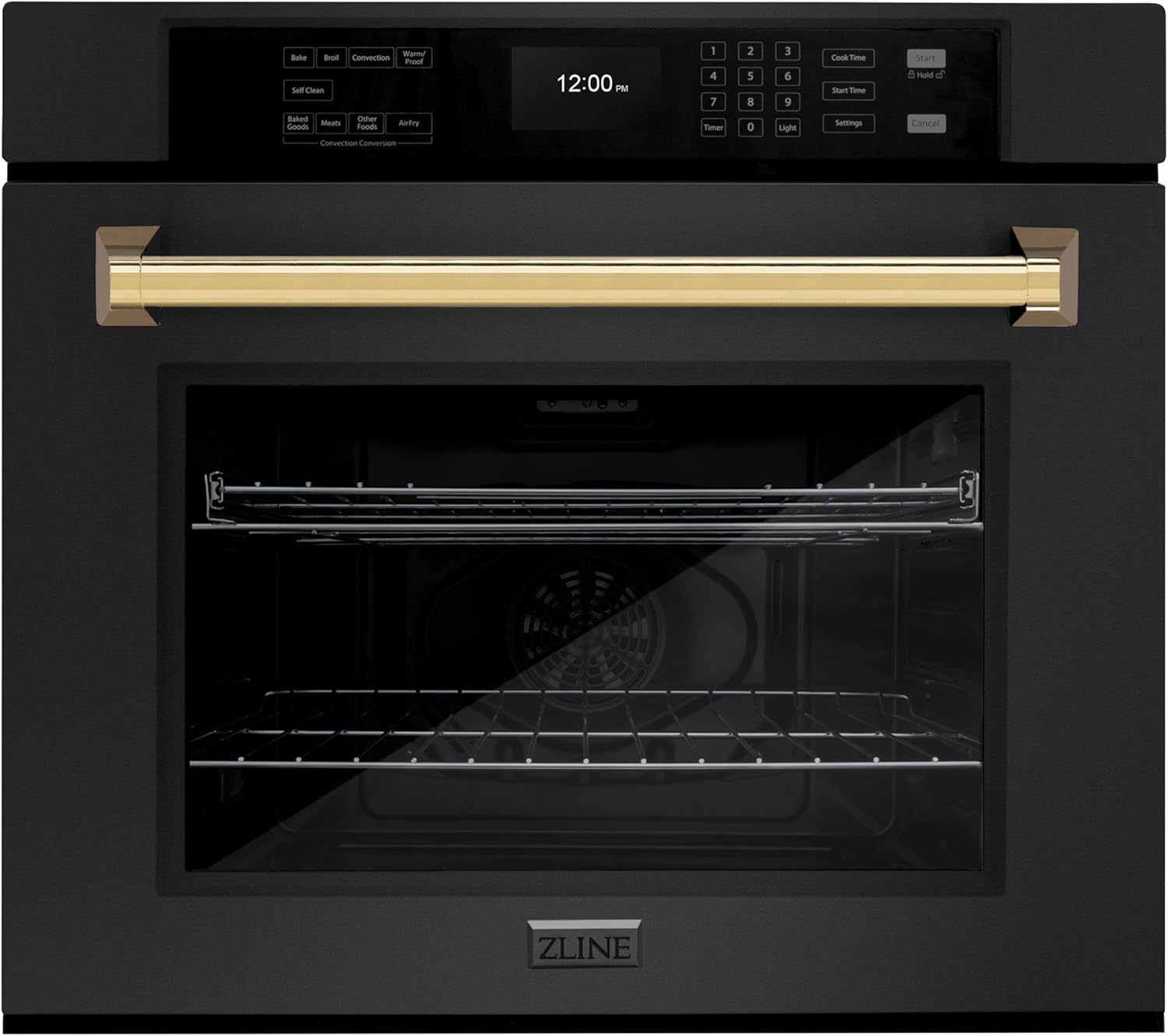 ZLINE 30 in. Autograph Edition Professional True Convection Single Wall Oven with Air Fry and Self Clean in Black Stainless Steel with Polished Gold Handle (WASBZ-30-G)