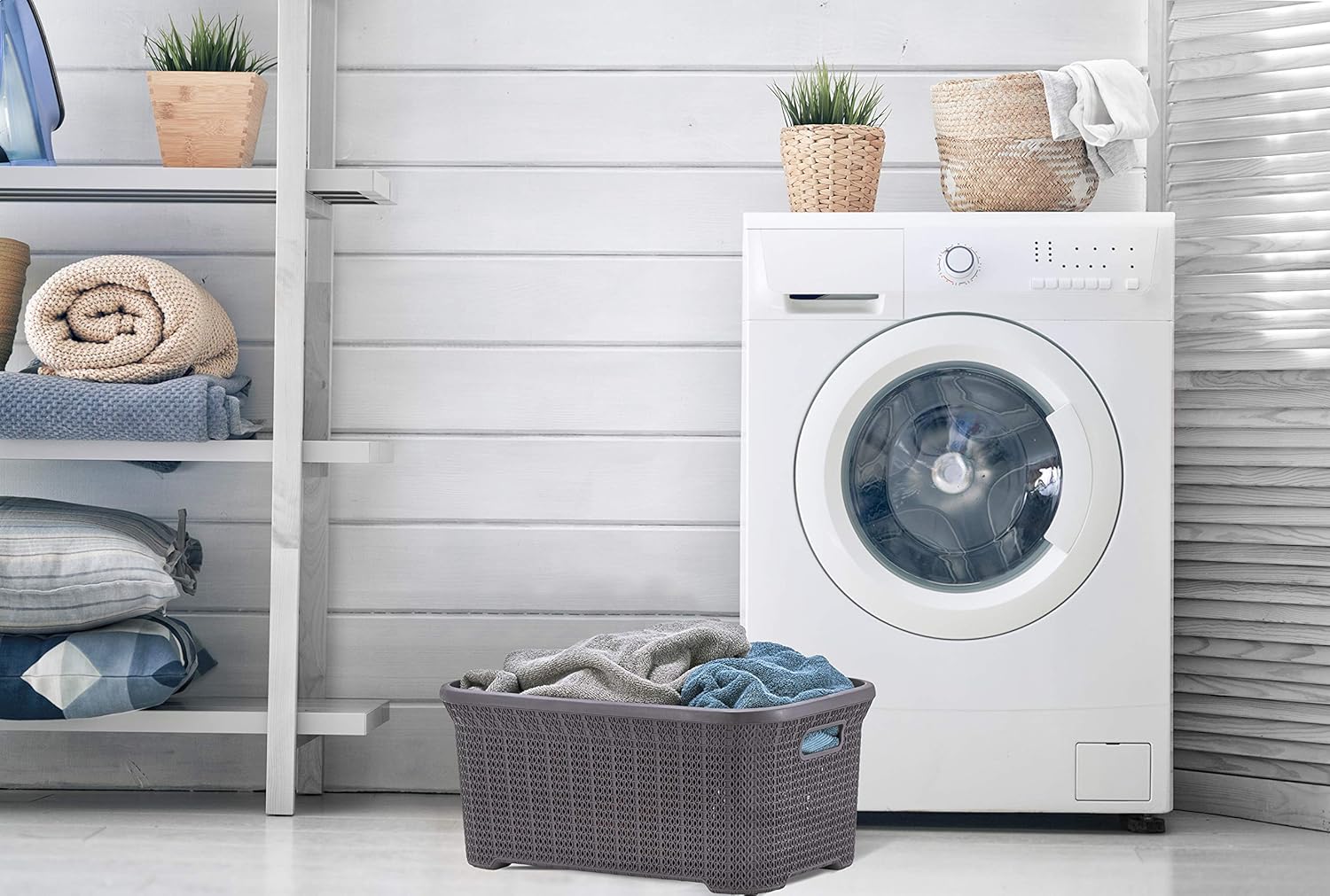 Superio Superio Laundry Basket Knit Style, with Cut Out Handles, Purple 40 Liter (637)