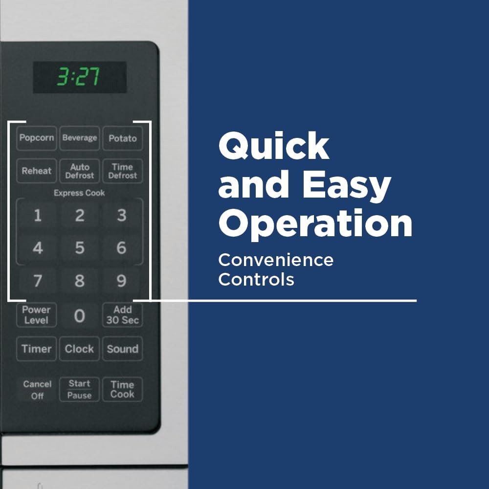 GE Countertop Microwave Oven, Compact 0.7 Cubic Ft., 700-watt Capacity, 6 Auto Cooking Settings, Child-Lock Technology, Kitchen Essentials for the Countertop, Dorm Room or Apartment, Stainless Steel