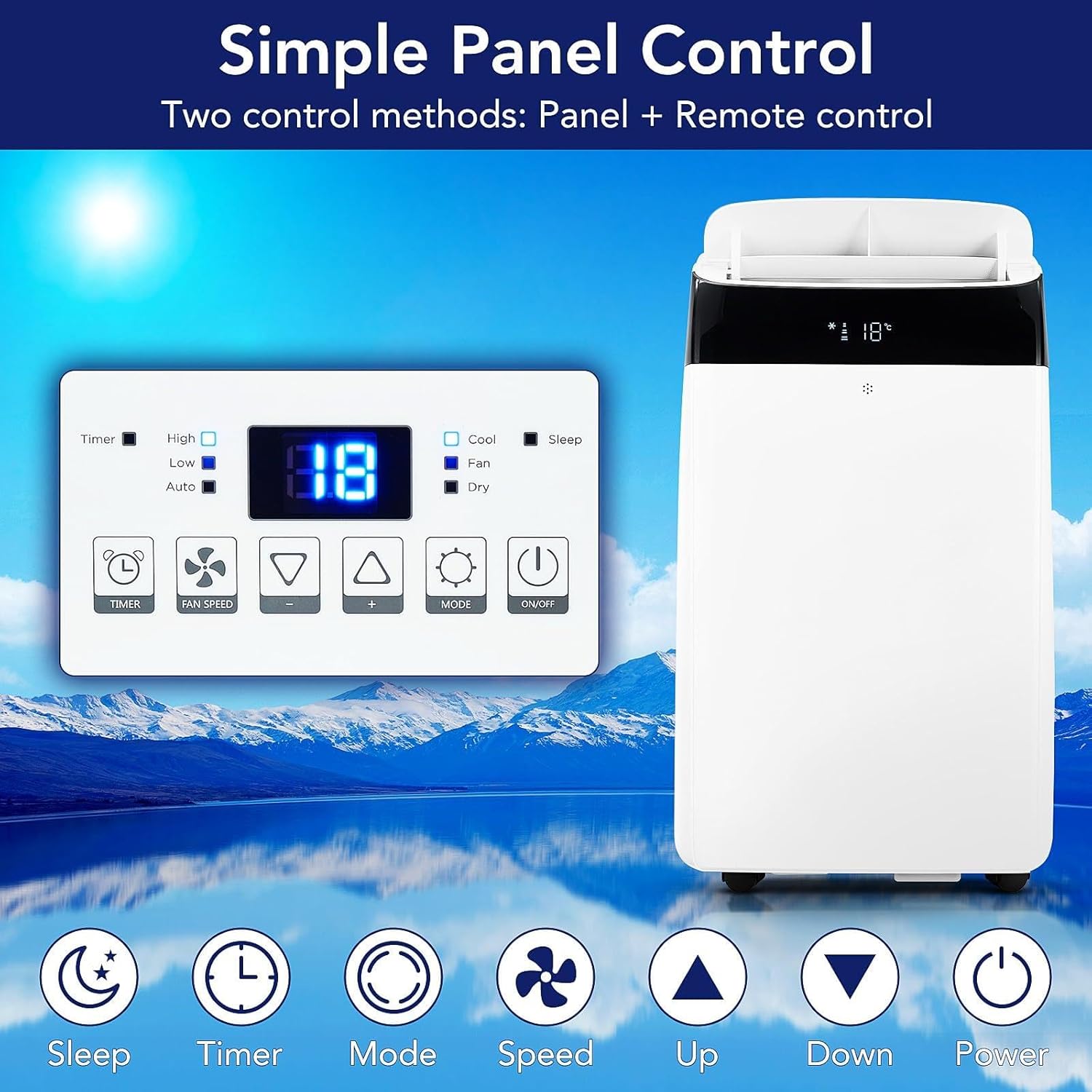 12,000 BTU Portable Air Conditioner - Powerful Cooling up to 550 Sq.Ft, 3-in-1 AC Unit with Dehumidifier & Fan Mode, Energy Saving, Ultra-Quiet, LED Display & Remote Control