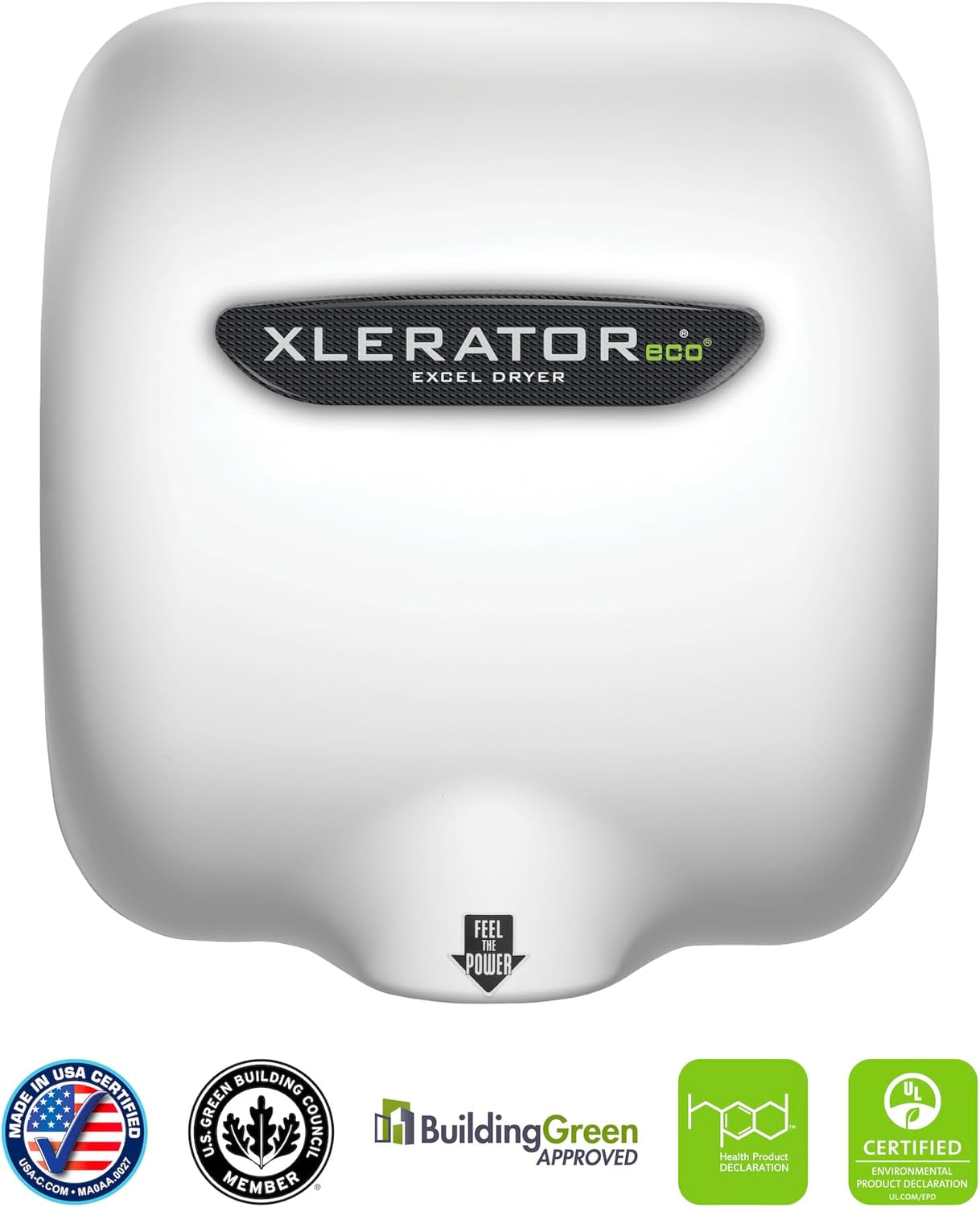 XLERATOReco XL-BW-ECO 1.1N High Speed Commercial Hand Dryer, Excel Dryer, White Thermoset Cover, Automatic Sensor, Surface Mount, Noise Reduction Nozzle, LEED Credits, No Heat 4.5 Amps 110/120V