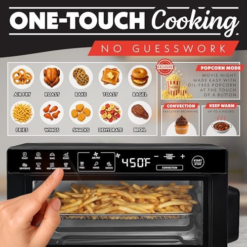 Gourmia Toaster Oven Digital Air Fryer - Convection Mode with 4 Slice Capacity, 3 Rack Positions, 12 Presets, Toast, Bagel, Bake, Roast, Broil, Dehydrate, Popcorn, Fits 9