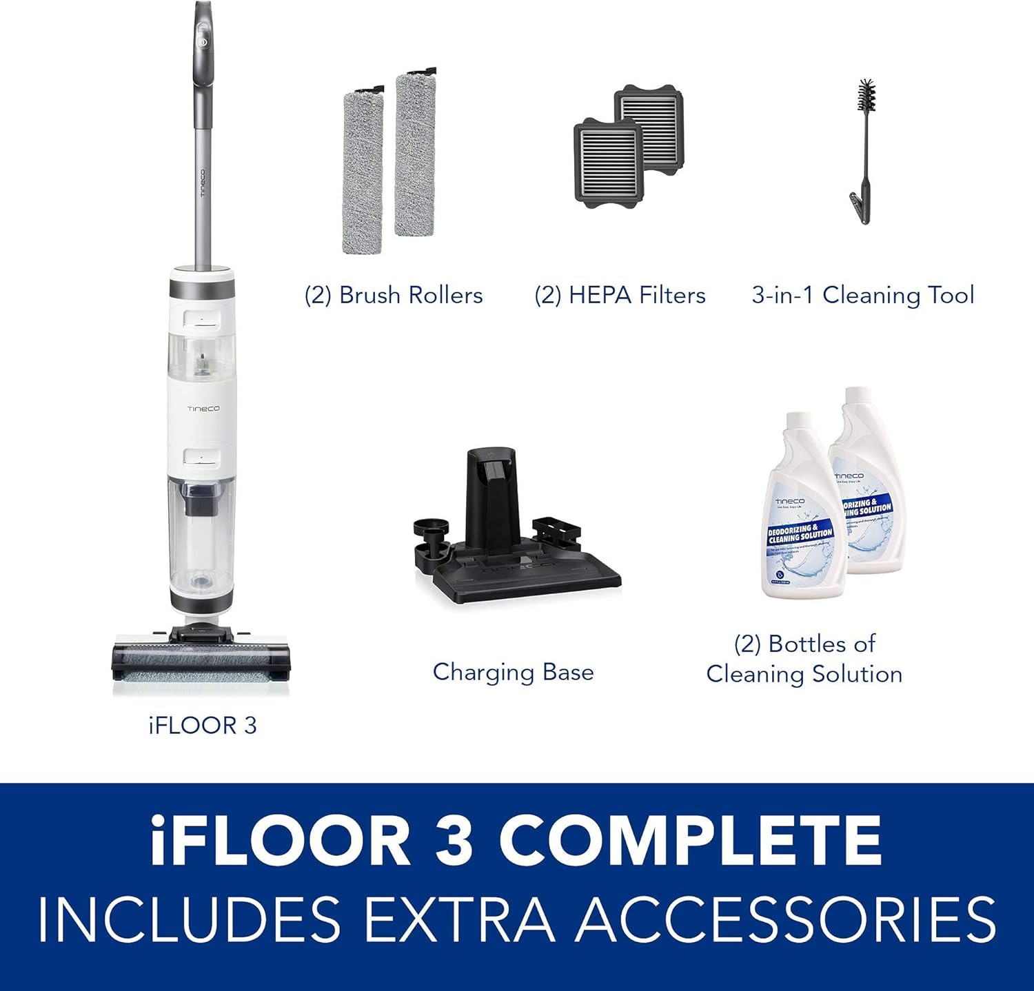 Tineco iFloor 3 Complete Wet Dry Vacuum, Floor Washer, White/Grey (Renewed)