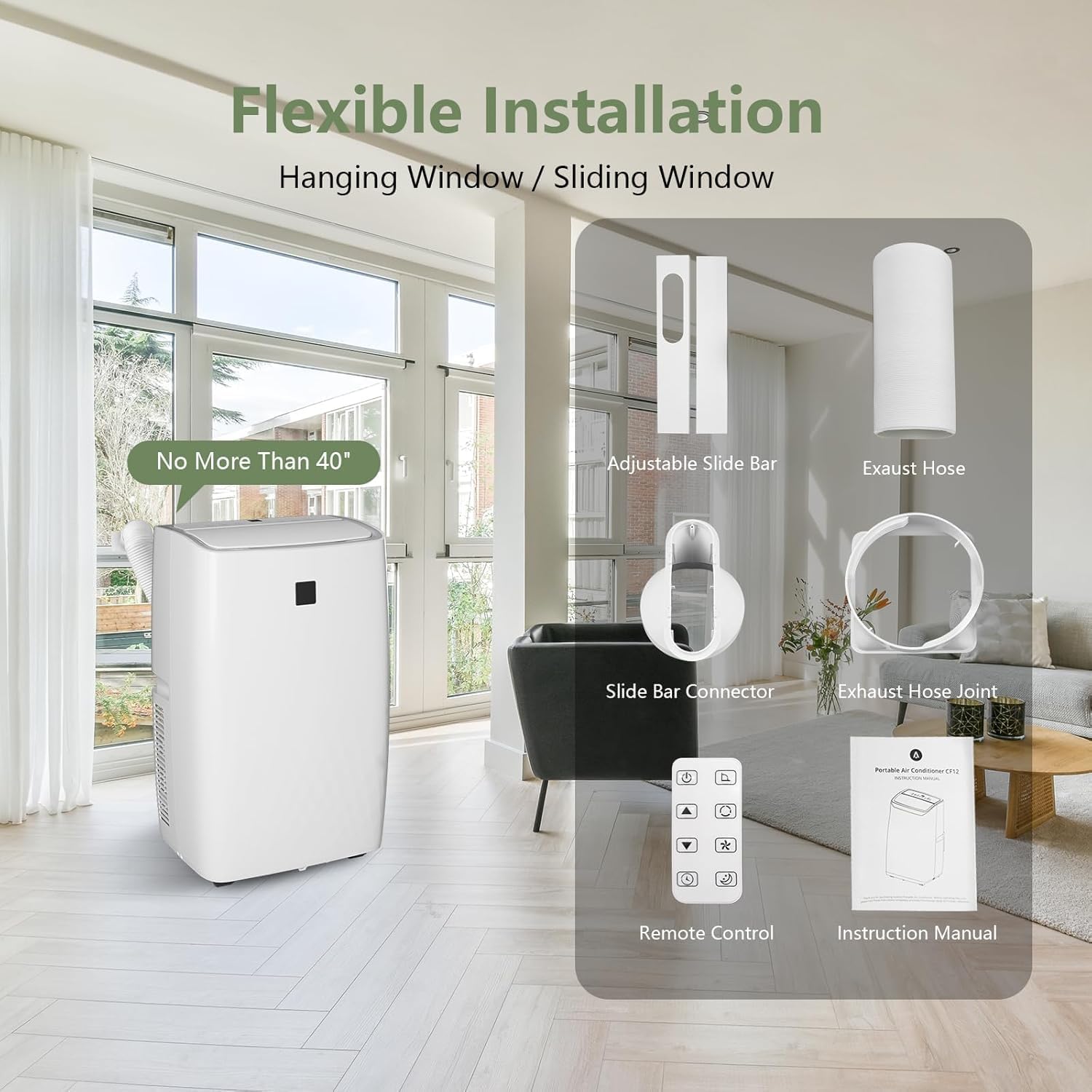 12,000 BTU Portable Air Conditioner 3-in-1 Cooling, Dehumidifier & Fan with Remote Control Auto-Swing Louvers, 24H Timer, Quiet Sleep Mode, Window Kit & Extendable Hose for Rooms up to 550 Sq.Ft.