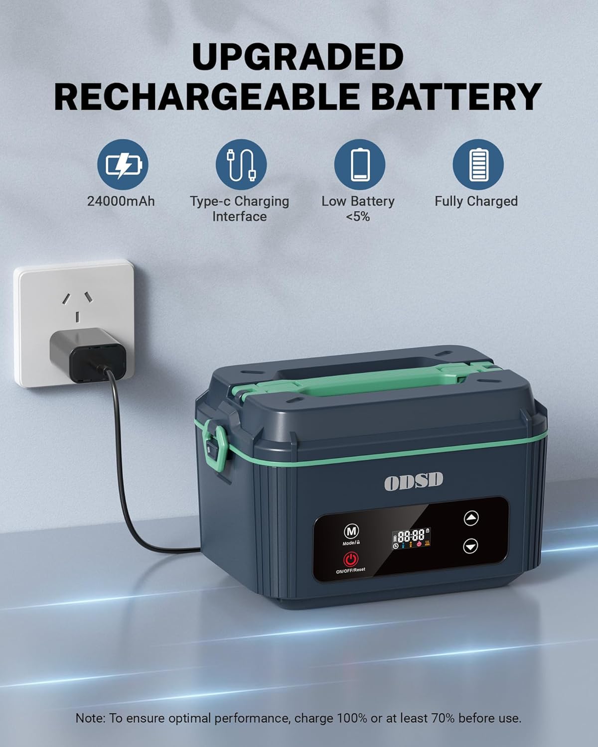 ODSD Cordless Electric Lunch Box for Adults, Heated Lunch Box with 130min Battery Life, Self-Heating Portable Electric Food Warmer with 1.2L Container for Truck, Office, or Outdoor Worksite