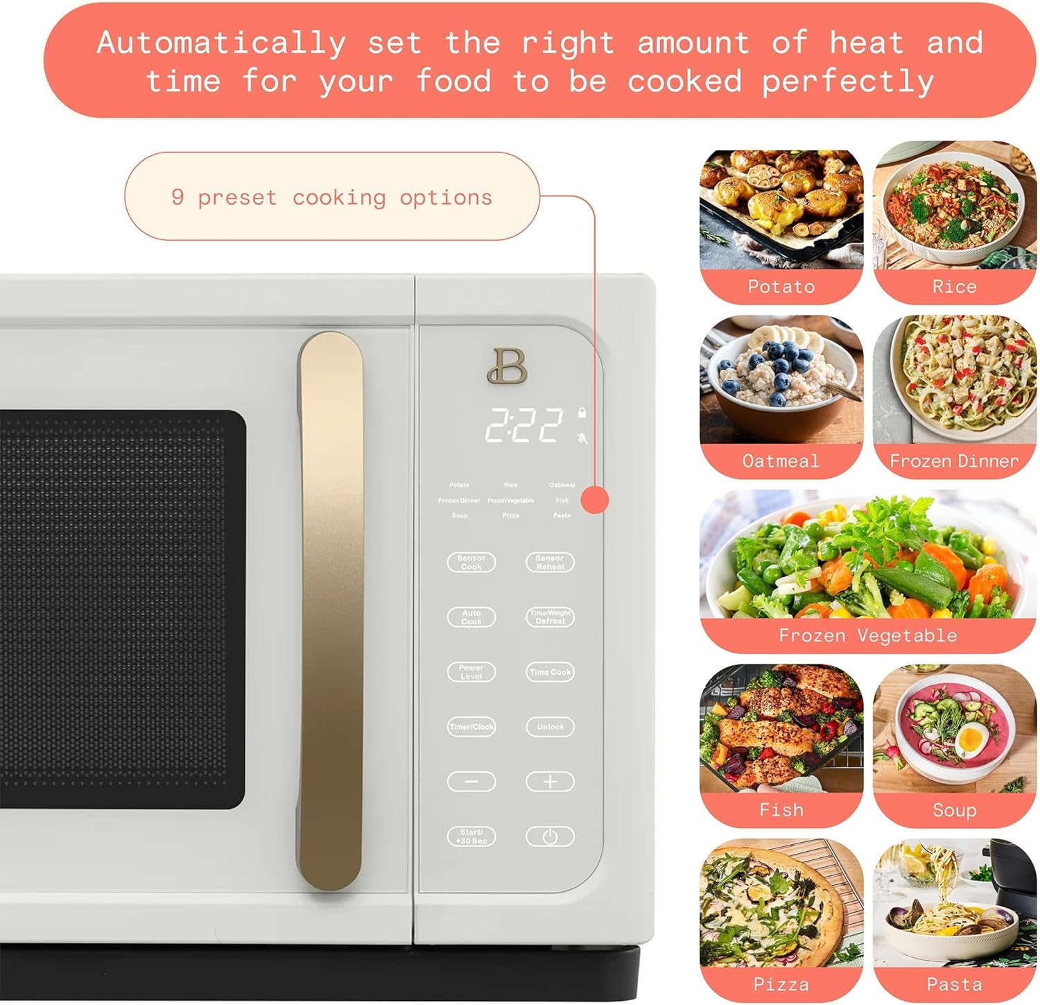 Beautiful 1.1 Cu Ft Sensor Microwave Oven, 1000W, 15 Presets, Touch Display (White Icing)