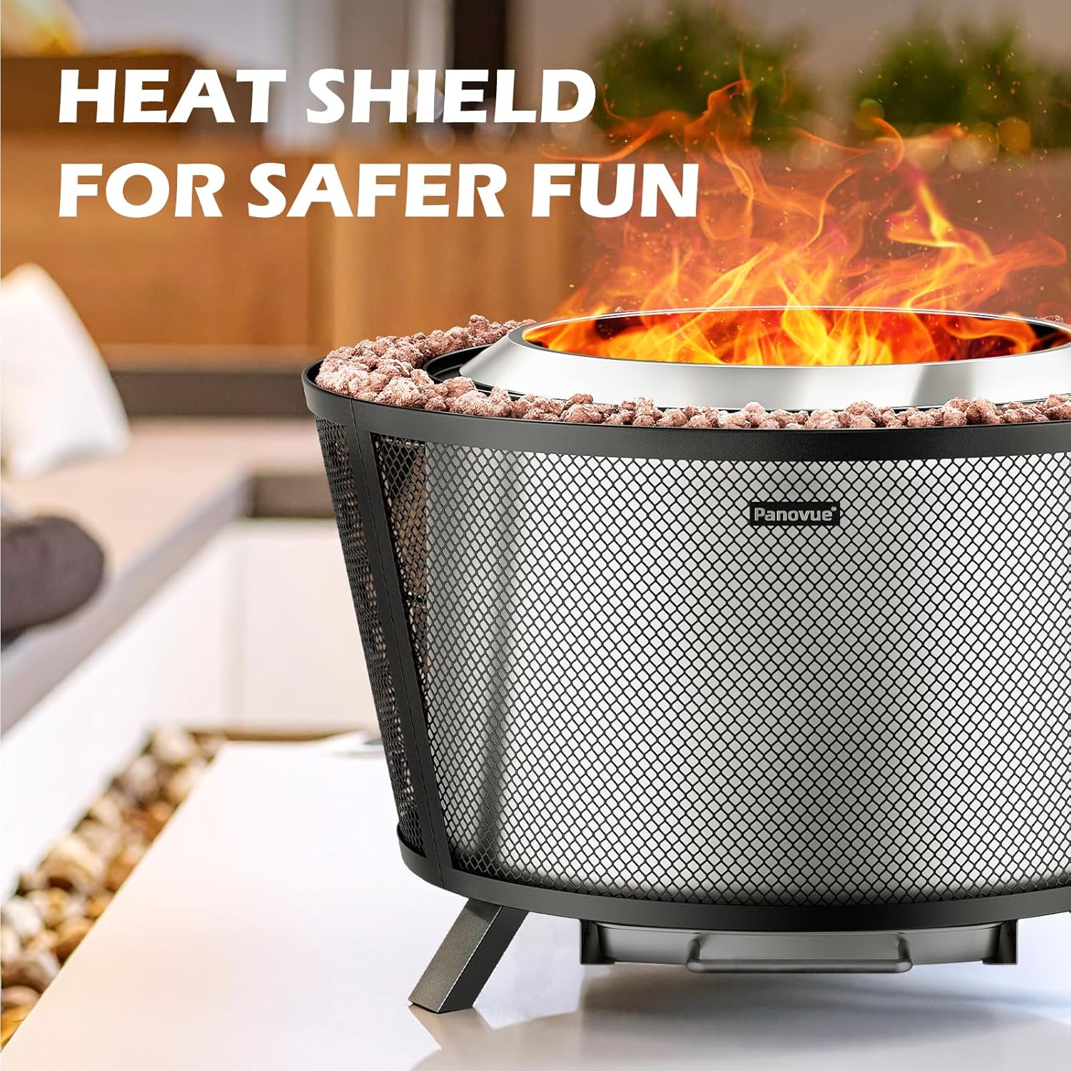 29” Large Capacity Smokeless Fire Pit for Outside,Heavy‑Duty Wood Burning Firepit with Dual‑Wall Design, Mesh Shield, Pull‑Out Ash Pan, Stylish Patio for Backyard Gatherings