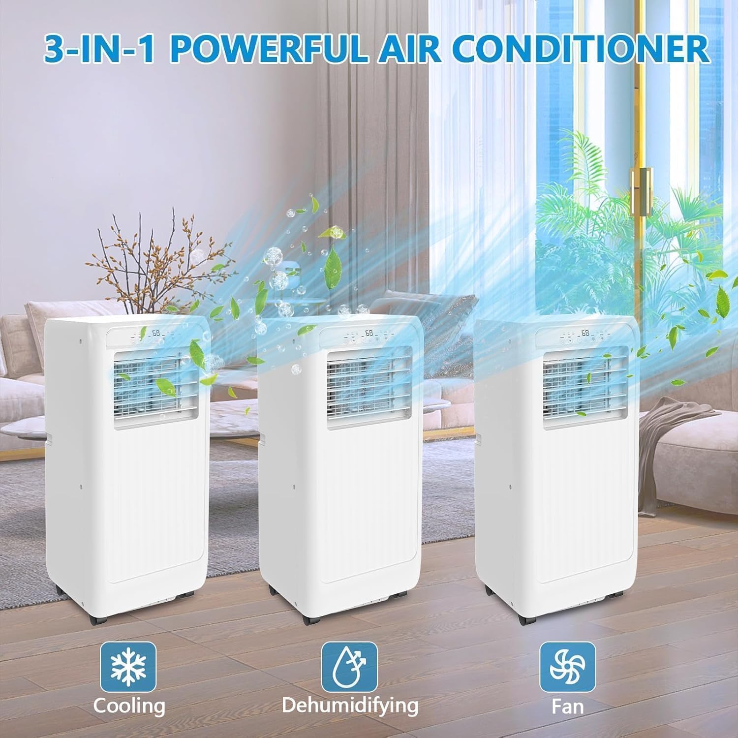 8,000 BTU Portable Air Conditioner – 3-in-1 Cooling, Fan & Dehumidifier for 350 Sq.Ft | Remote Control, Sleep Mode, 24H Timer & Window Kit Included