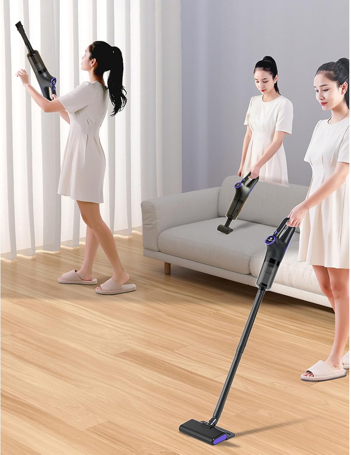 AYNEFY Cordless Vacuum Cleaner,Multifunctional 15kPA Powerful Suction Rechargeable Handheld Stick Vacuum Suction Drag Integrated Vacuum Cleaner for Hardwood Stairs Tile Floors