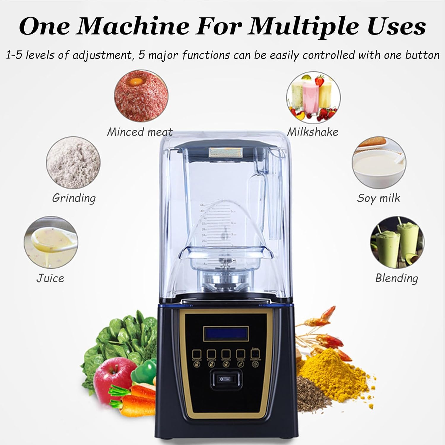 Commercial Countertop Blenders,Stainless Steel 9 Speed & 5 Functions Blender, for Shakes, Smoothies/Crush Ice (220v)