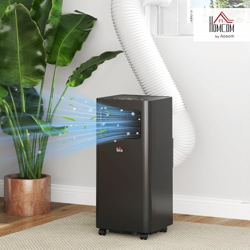 HOMCOM 10000 BTU Portable Air Conditioner for Rooms Up to 441 Sq. Ft., 3-in-1 AC Unit with Dehumidifier, Cooling Fan, Sleep, Remote, 24H Timer On/Off, Window Installation Kit, Black
