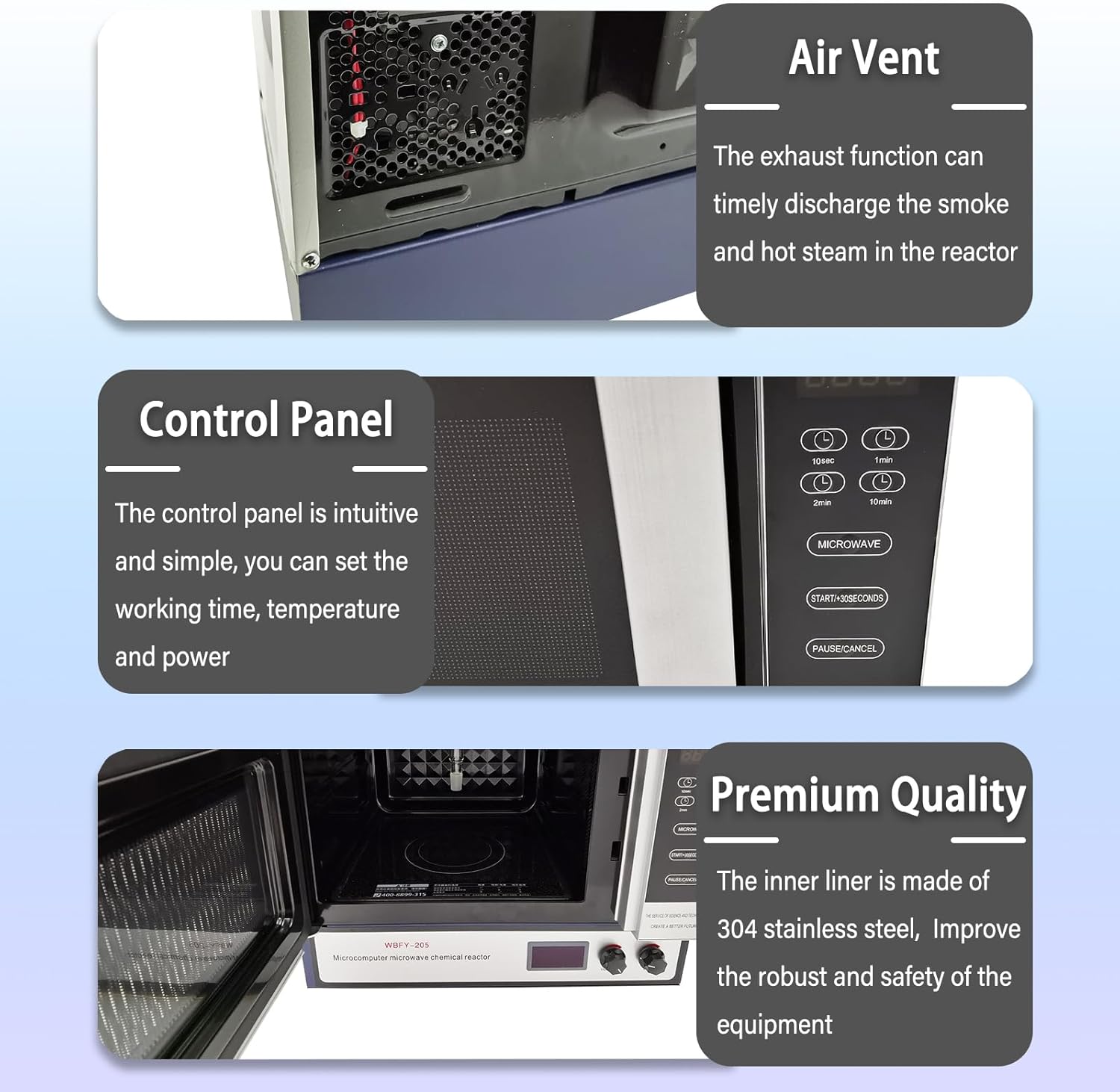 800W Continuous Microwave Radiation Reactor Lab Microwave Oven Stainless Steel Microwave Reactor 0-1800RPM Infinitely WBFY-205 220V/1PH