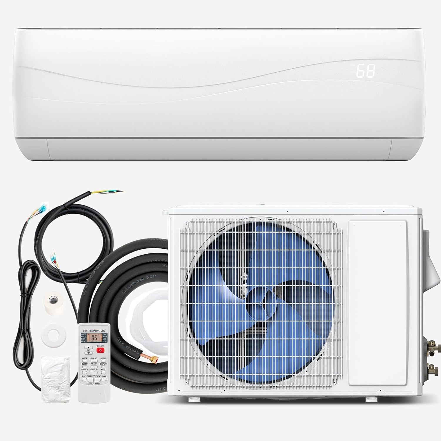 KOTEK 24000 BTU Mini Split AC/Heating System, 18.5 SEER2 Inverter Ductless AC Unit, Cools Up to 1500 Sq. Ft, Wall Mounted Air Conditioner w/Heat Pump, Installation Kit(24000BTU, 208-230V, 18.5 SEER2)