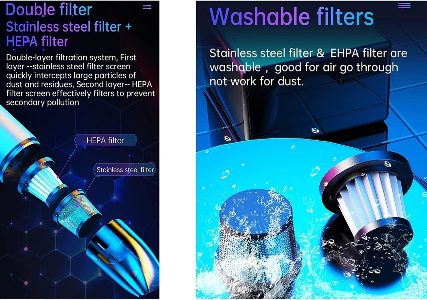 Car Vacuum Cleaner, 6000PA Handheld Vacuum Cordless Car Vacuum, Portable Cordless Handheld Vacuums with with LED for Home Car Office