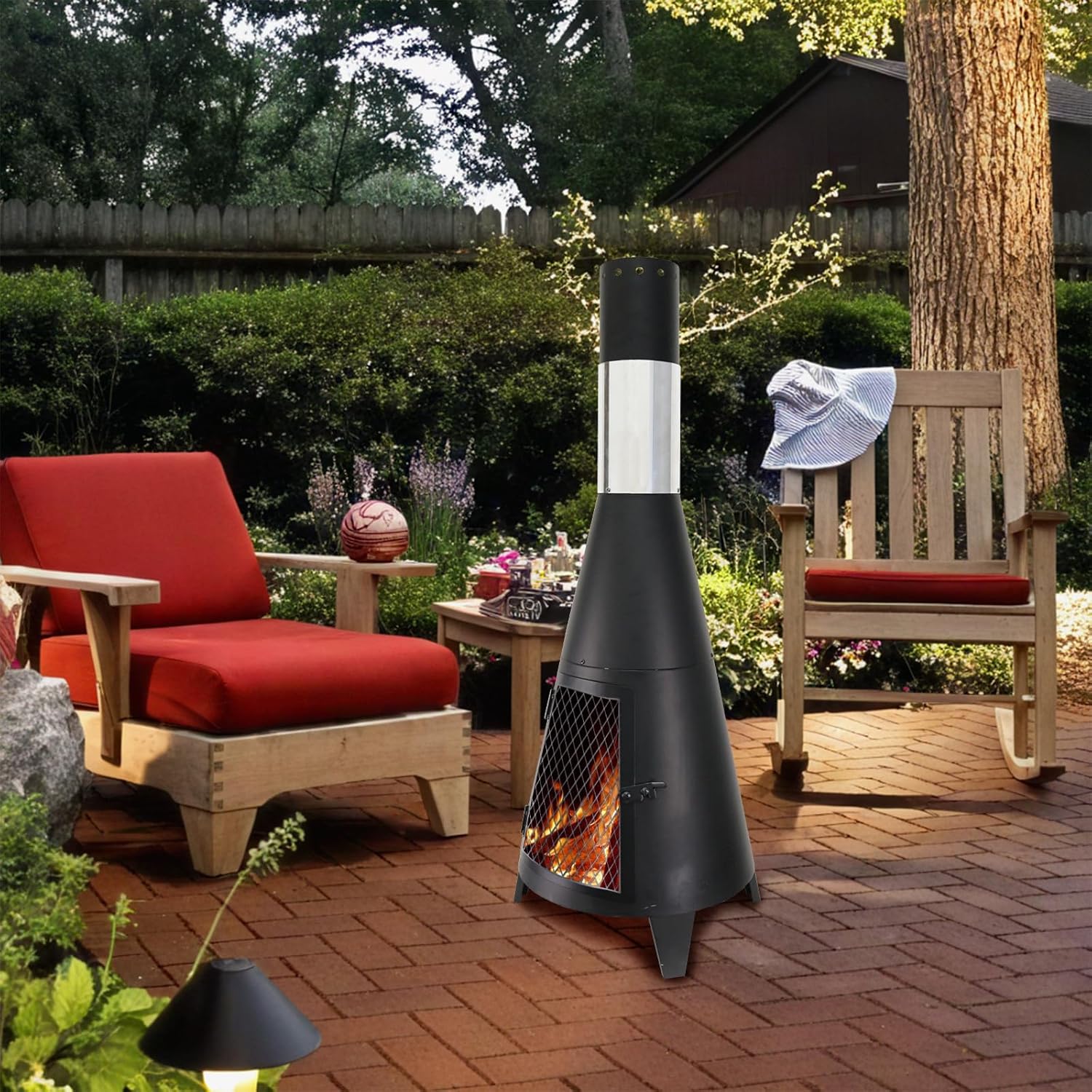 ptlsy 43inch Tall Chiminea Outdoor Fireplace Wood Burning for Backyard and Patio Wood Burning Rocket Fire Pit