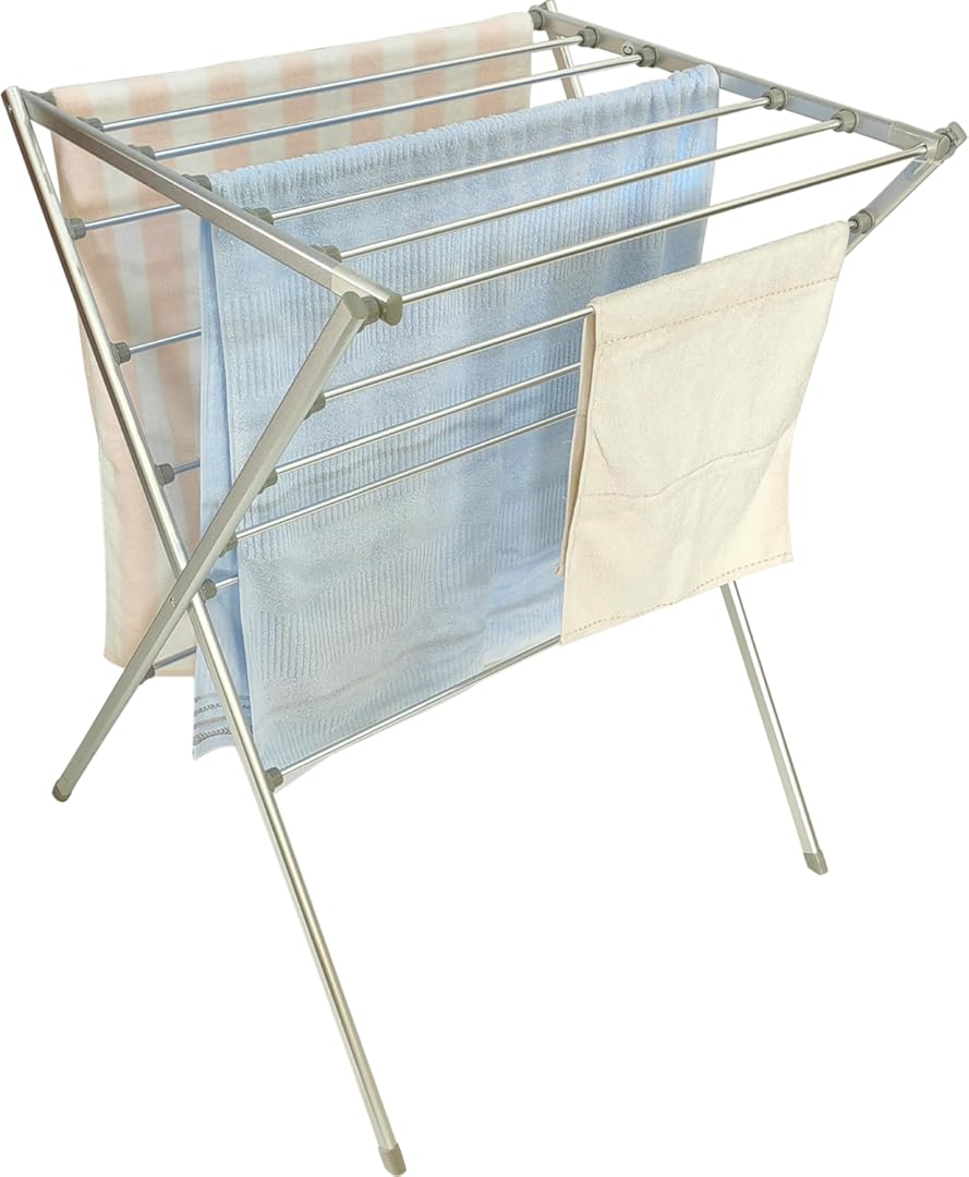 TOTES BABIES Premium Aluminum Foldable Laundry Rack for Air Drying Clothing, Towels and Linens, Easy Assembly, Energy Saving, 12 Rails, Conveniently 36 Inches Tall