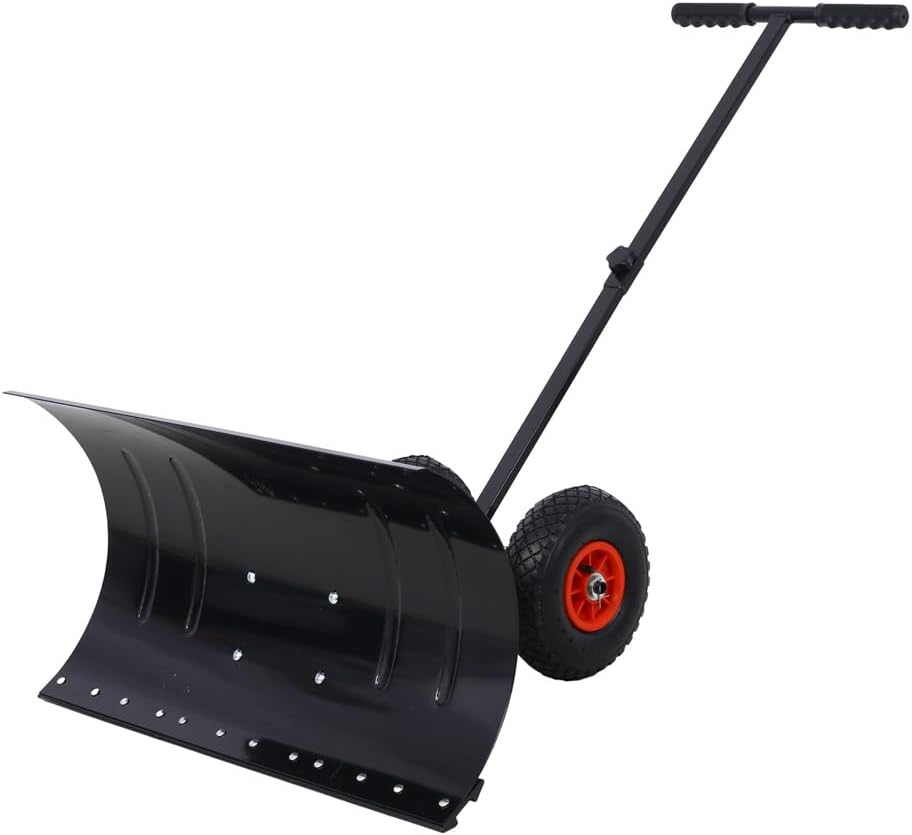Snow Shovel with Wheels, Snow Shovel for Driveway, Removal Adjustable Angle & Height Handle (2, Red)