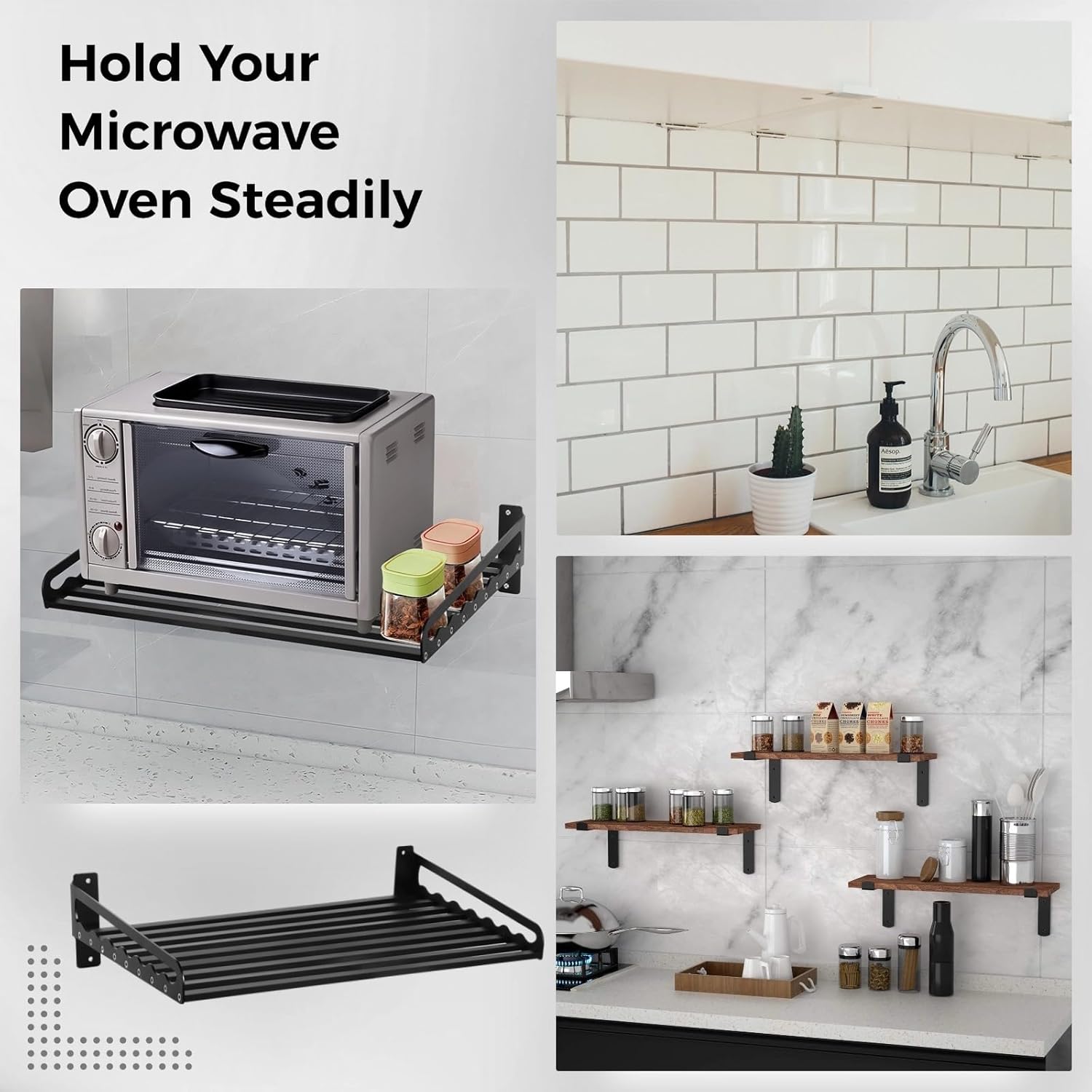 Kitchen Wall-Mounted Microwave Oven Rack, 23.6 X 15.6 Inches for Pans, Pots, and Small Appliances