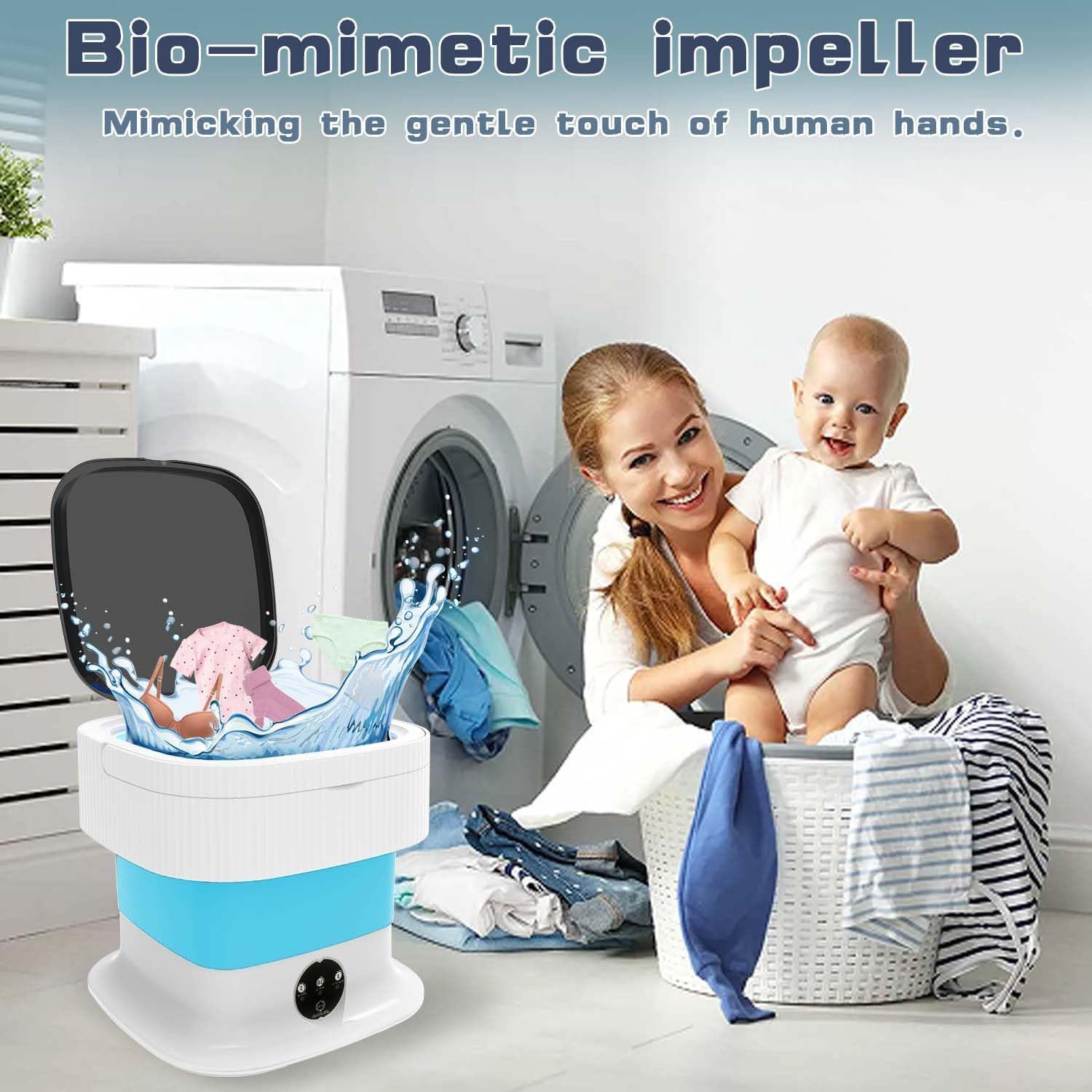 Portable Washing Machine, 16L Large Capacity Mini Washing Machine, Small Foldable Collapsible Washer and Dryer with Spin for Travel, Socks, Baby Clothes, Underwear (Blue)