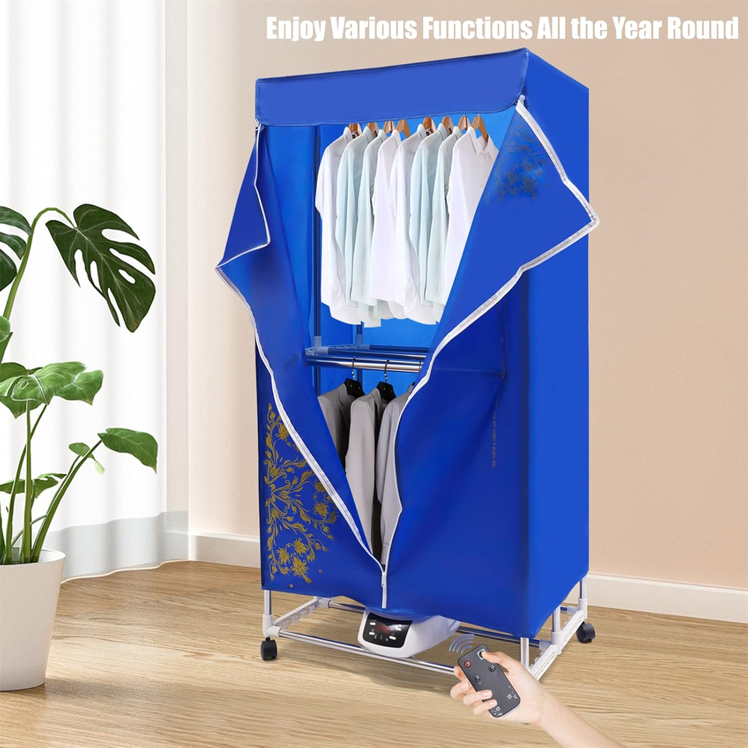 DYRABREST Folding Remote Control Plus Portable Clothes Dryer, Blue, 30kg Capacity, Stainless Steel, 1200-1500W, Front Load, DRYER